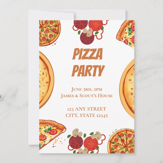 Pizza Party with all the Toppings Invitation (Front)