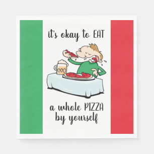 Pizza Party With Cartoon, Text And Italian Colours Napkin