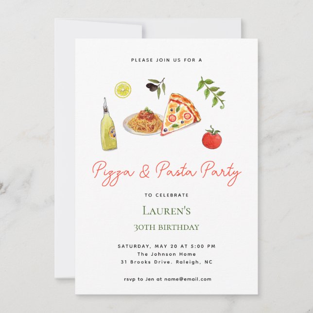 Pizza & Pasta Party Birthday invitation (Front)