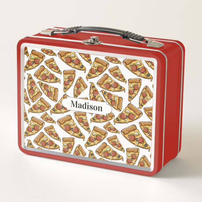 Pizza Pattern custom name lunch boxes (Front)