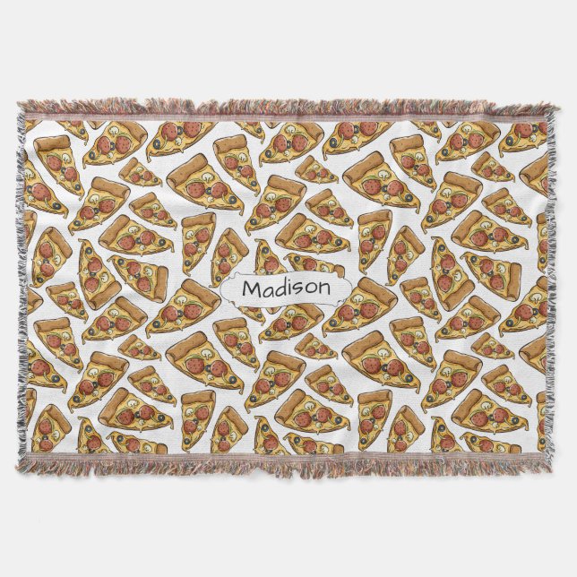 Pizza Pattern custom name throw blanket (Front)