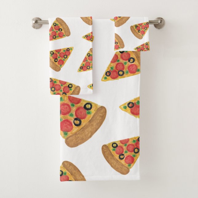 Pizza Pattern Novelty Cute Cartoon Bath Towel Set (Insitu)