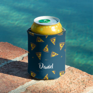 Pizza pattern on blue can cooler