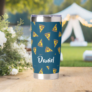 Pizza pattern on blue insulated tumbler