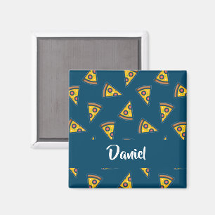 Pizza pattern on blue magnet