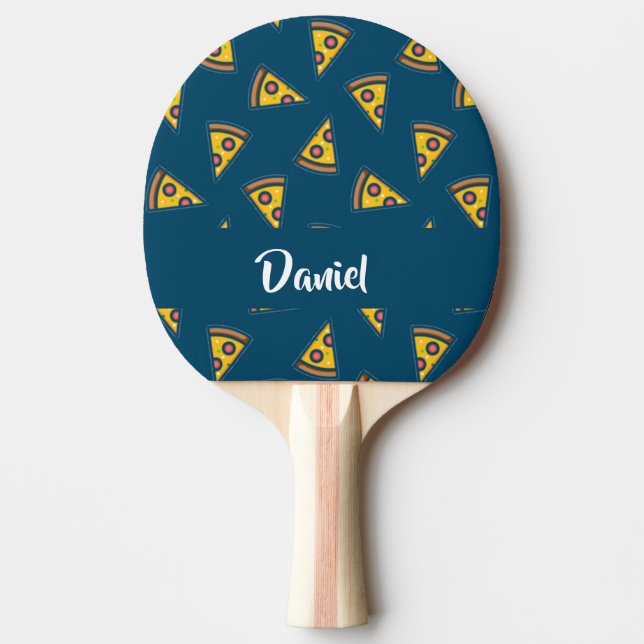 Pizza pattern on blue ping pong paddle (Front)