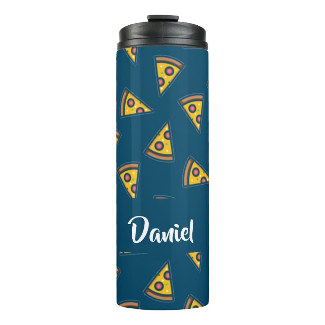 Pizza pattern on blue thermal tumbler (Front)
