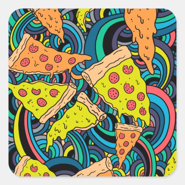 Pizza pattern square sticker (Front)