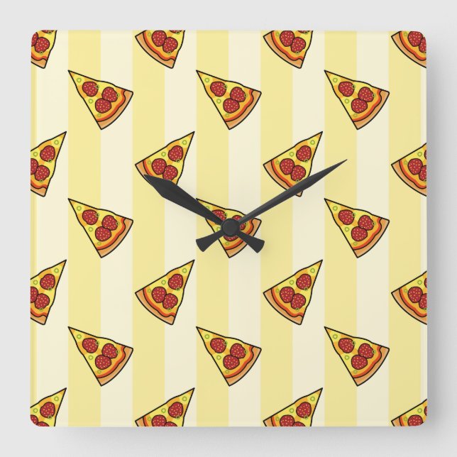 Pizza Pattern Square Wall Clock (Front)