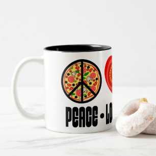 Pizza Peace Sign Tomato Heart and Basil Leaves Two-Tone Coffee Mug