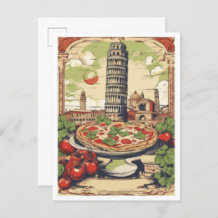 Pizza Pisa Italy Vintage Travel Illustration Postcard