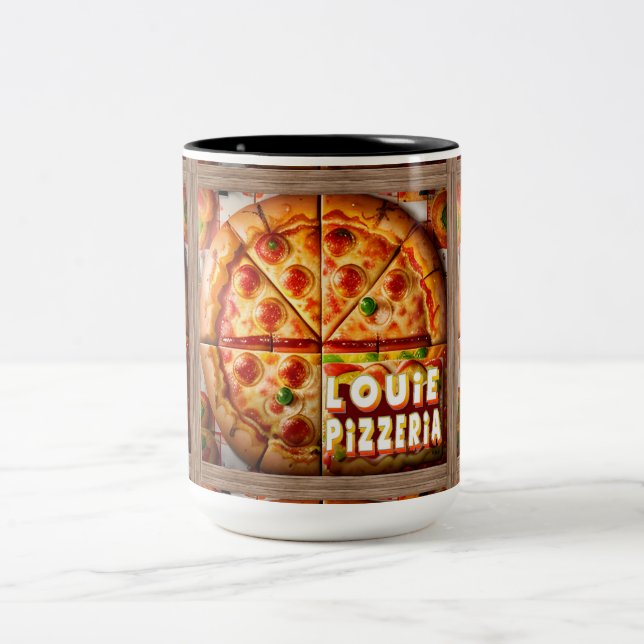 Pizza Pizzeria Design Two-Tone Coffee Mug (Center)