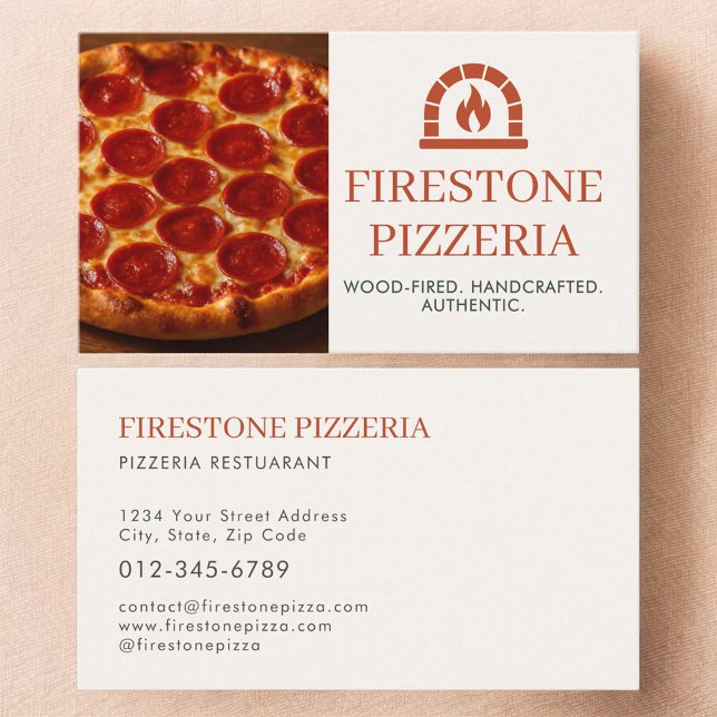 Pizza Pizzeria Restaurant Catering Service Photo Business Card (Creator Uploaded)