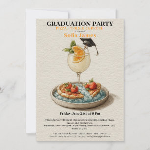Pizza Pool Cocktail Graduation Celebration  Invitation