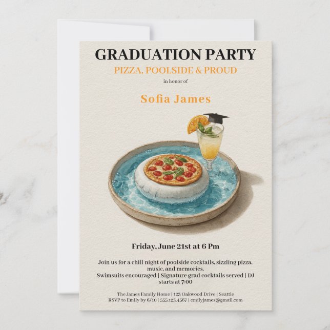 Pizza Pool Cocktail Graduation Celebration  Invitation (Front)