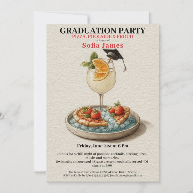 Pizza Pool Cocktail Graduation Celebration  Invitation (Front)