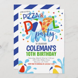 Pizza & Pool Party Birthday Invitation