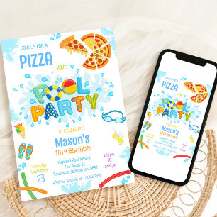 Pizza Pool Party Birthday Invitation