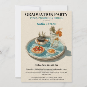 Pizza, Poolside, Pool Party   graduation party Invitation