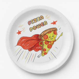 Pizza Power – Funny Superhero Pizza Slice Paper Plate