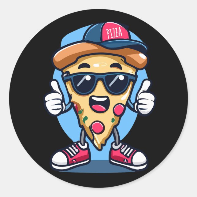 Pizza print design wearing a cute hat classic round sticker (Front)