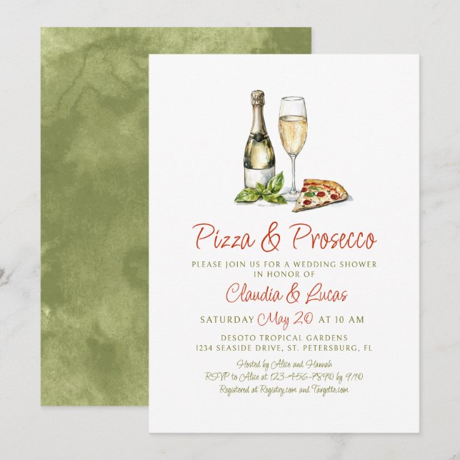 Pizza Prosecco Couples Wedding Shower Invitation (Front/Back)