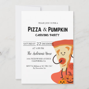 Pizza & Pumpkin Halloween carving party Invitation