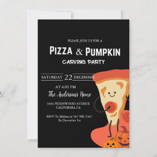 Pizza & Pumpkin  Halloween carving party Invitation