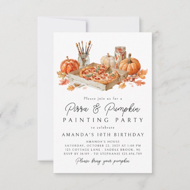 Pizza & Pumpkin Painting Halloween Invitation (Front)