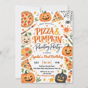 Pizza & Pumpkin Painting Party Halloween Birthday Invitation