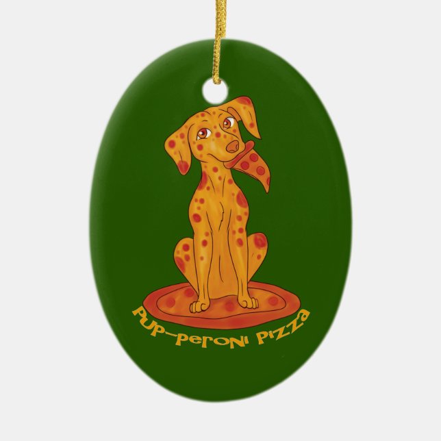 Pizza Puppy Ceramic Tree Decoration (Front)