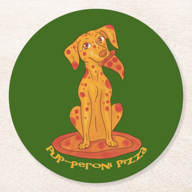 Pizza Puppy Round Paper Coaster (Front)