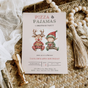 Pizza & Pyjamas Christmas Birthday Party Invitation