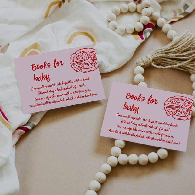 Pizza Red Pink Hand Drawn Baby Book Request Enclosure Card (Creator Uploaded)