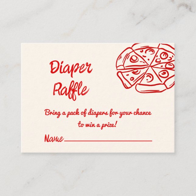 Pizza Red Pink Hand Written Drawn Diaper Raffle Enclosure Card (Front)