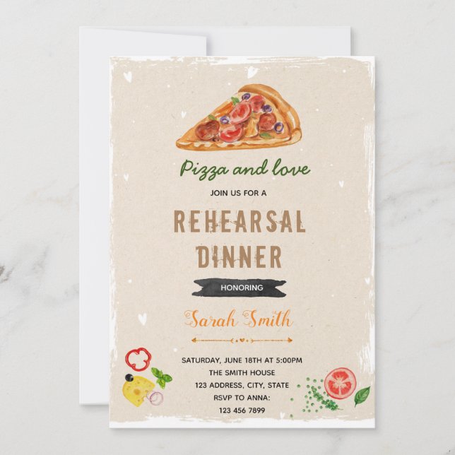 Pizza rehearsal dinner theme invitation (Front)