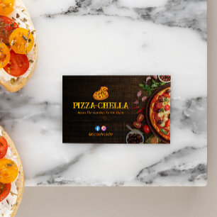 Pizza Restaurant Business Minimalist Dark Wood Business Card