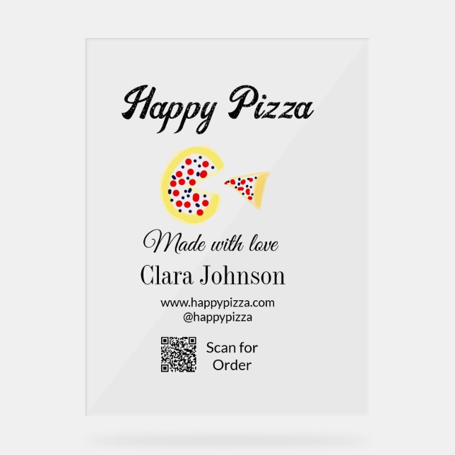 Pizza restaurant cafe pizzeria scan QR code order  Acrylic Sign (Front)