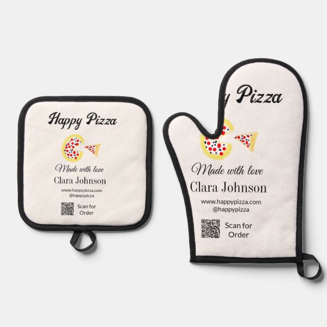 Pizza restaurant cafe pizzeria scan QR code order  Oven Mitt & Pot Holder Set (Front)