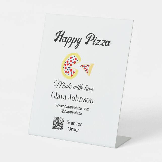 Pizza restaurant cafe pizzeria scan QR code order  Pedestal Sign (Front)