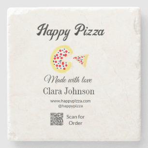 Pizza restaurant cafe pizzeria scan QR code order Stone Coaster