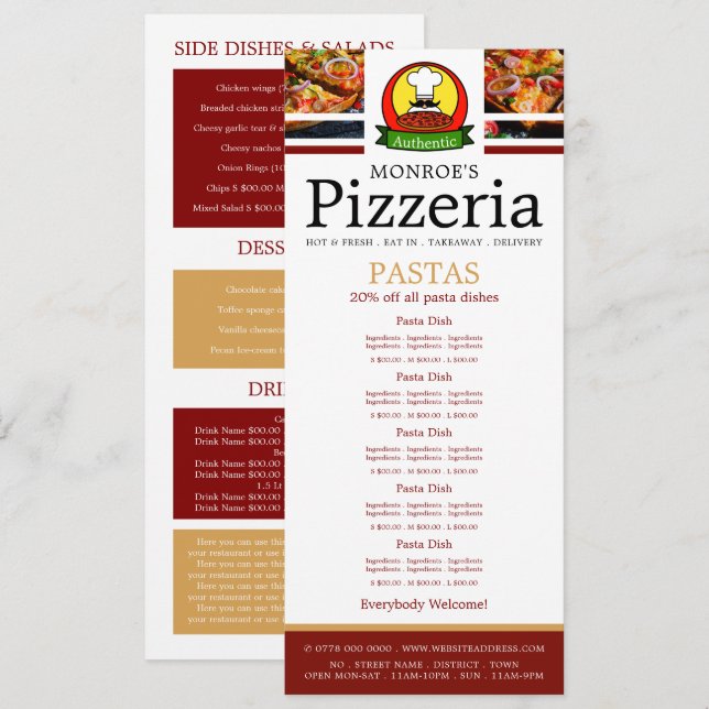 Pizza Restaurant, Pasta Slimline Menu (Front/Back)