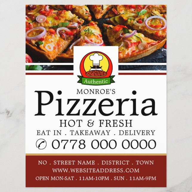Pizza Restaurant, Pizzeria Menu Advertising Flyer (Front)