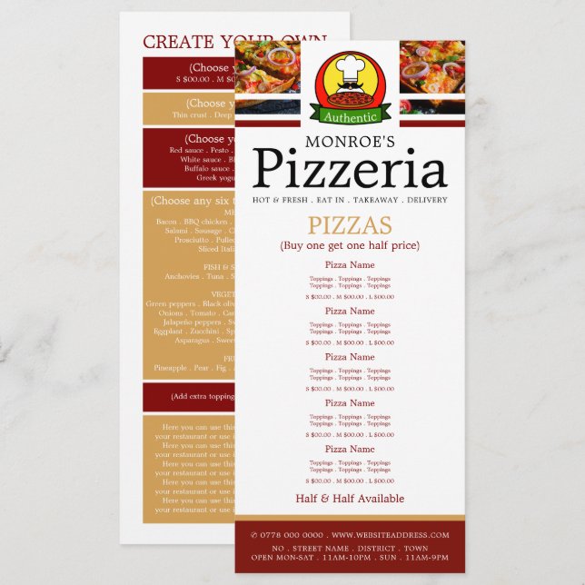 Pizza Restaurant, Pizzeria Slimline Menu (Front/Back)
