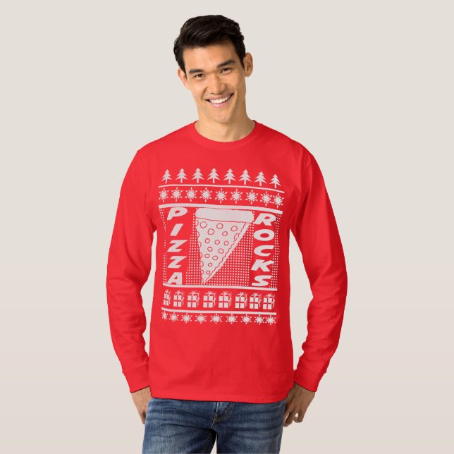 Pizza Rocks Christmas T-Shirt (Front Full)