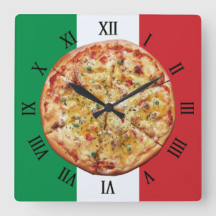 Pizza ~ Roman Numerals ~ Italian Flag ~ Square Wall Clock