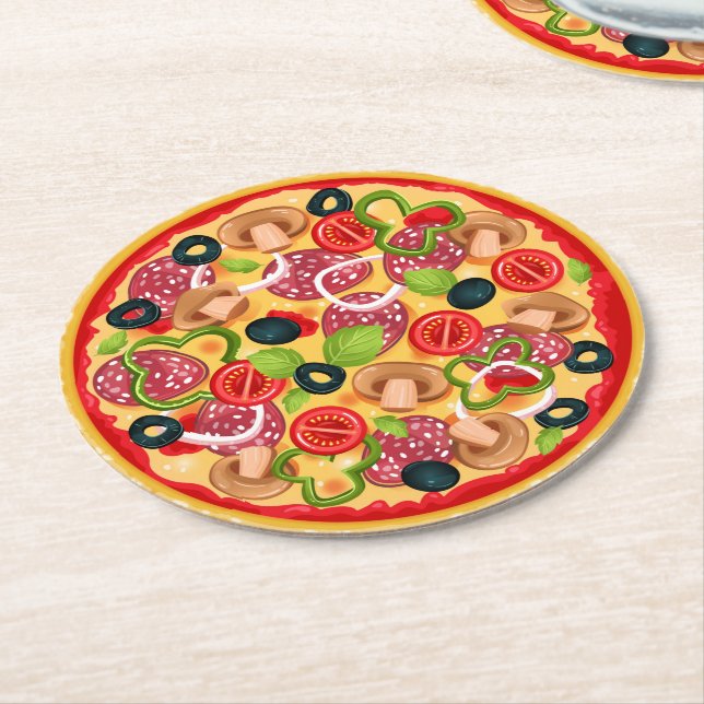 Pizza Round Paper Coaster (Angled)