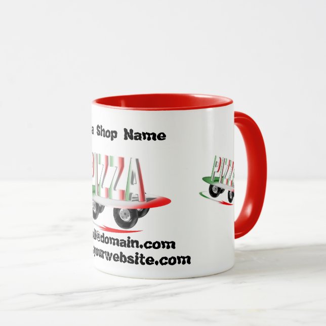Pizza service,red green business card coffee mug (Front Right)