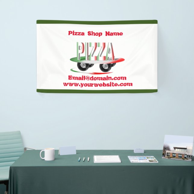 Pizza service,red green ,personalised  banner (Tradeshow)