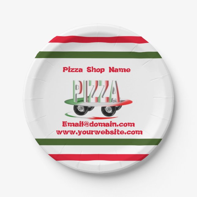 Pizza service,red green ,personalised   paper plate (Front)
